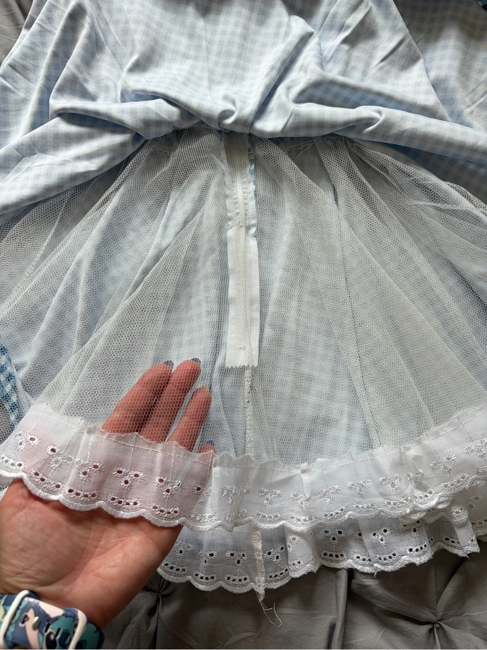 Dorothy Blue Gingham Pinafore Dress with Puff Sleeves